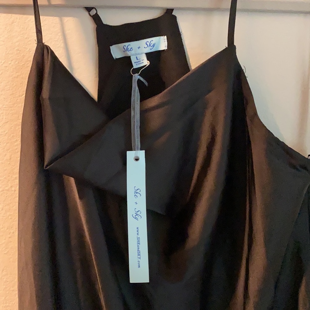 NWT | She + Sky | Black silky midi dress - Picture 4 of 5